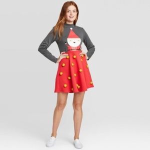 Women's Santa Pom Pom Long Sleeve Dress